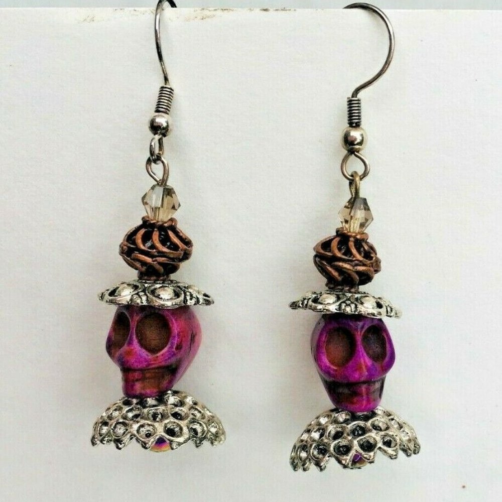 Purple Día de los Muertos Earrings Skull Calavera